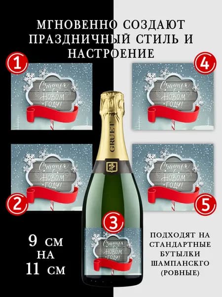 Наклейки новогодние на бутылки шампанского