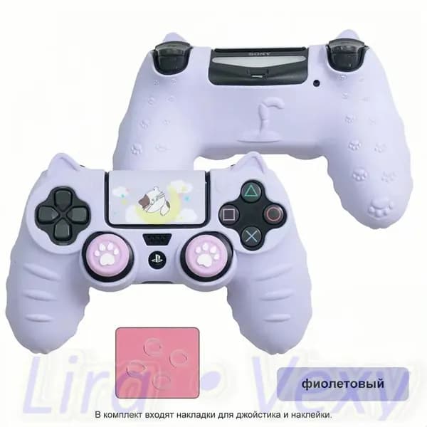 Чехол для контроллера PS4 / Мягкий силиконовый чехол Mark Life с милыми котоушками / анти скольжение и потоотделение