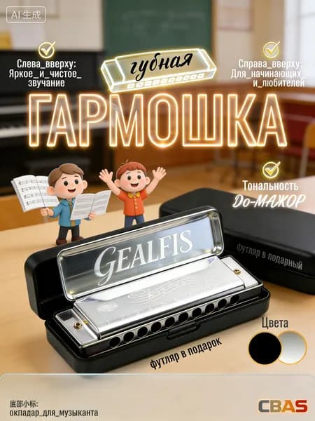 Губная гармошка диатоническая, серебряная