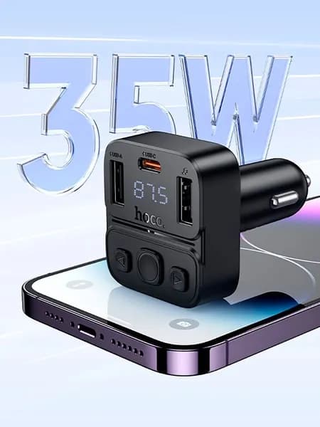 FM модулятор (трансмиттер) Hoco E87 Bluetooth 35W (USB + Type-C), TF card, цвет черный