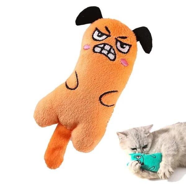 Игрушечная кошка с мультяшным выражением мордочки