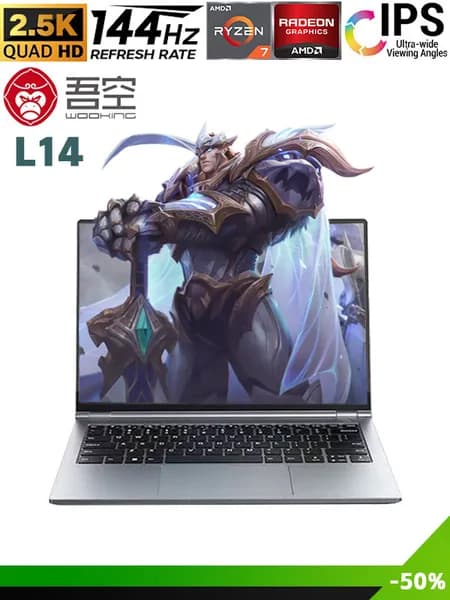 WOOKING Игровой ноутбук 14", AMD Ryzen 7 PRO 8845HS, RAM 16 ГБ, SSD 512 ГБ, AMD Radeon 780M, Windows Pro, серый металлик, серебристый, Английская раскладка