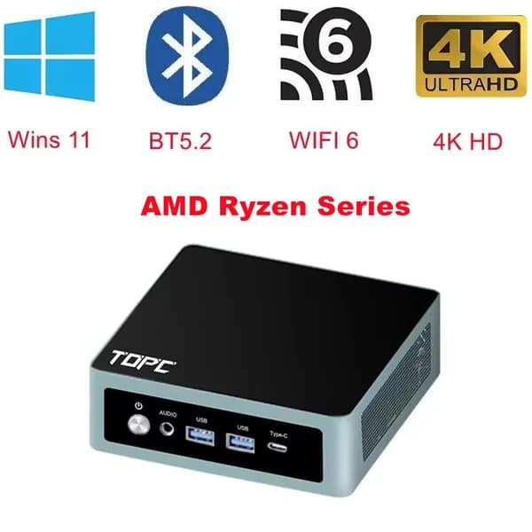 Мини-ПК R7 5700U мини ПК (AMD Ryzen 7 5700U, RAM 16 ГБ, SSD 1000 ГБ, AMD Radeon, Windows 11 Pro), 中国, черный
