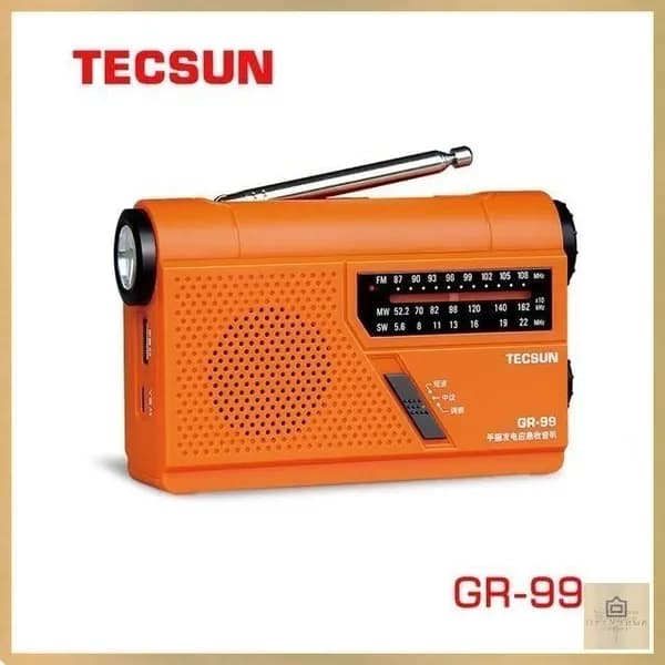 Радиоприемник Tecsun GR-99 Оранжевый, аварийный, с ручной динамо-зарядкой и фонариком, FM 87-108 МГц / КВ Встроенный электрический комплект