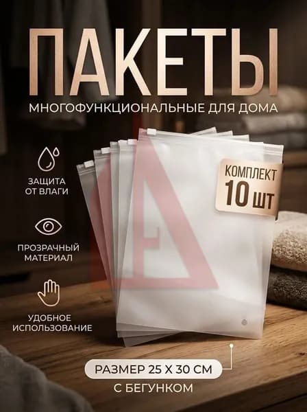 Зип пакет с бегунком 25x30 см 10 шт прозрачный