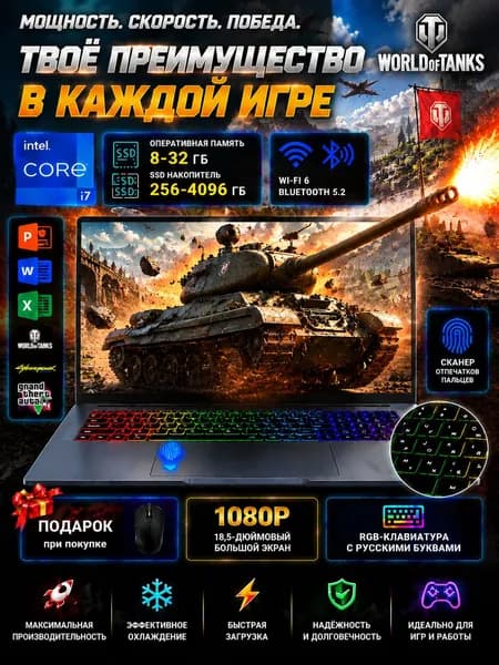 NICEBOOK i7 Игровой ноутбук 18.5", Intel Core i7-6700HQ, RAM 32 ГБ, SSD 256 ГБ, Intel HD Graphics 530, Windows Pro, светло-синий, Русская раскладка