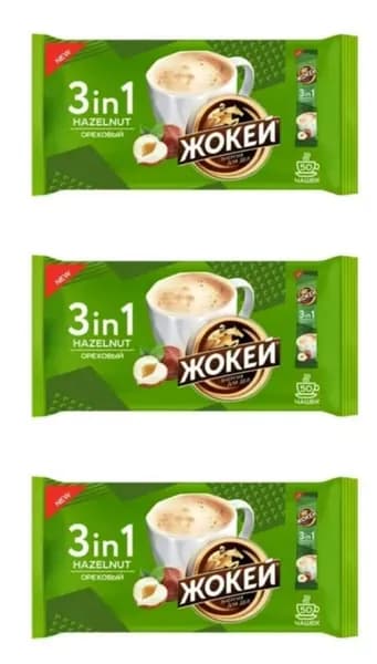 Жокей Кофейный напиток Ореховый, 3 в 1, 50 шт по 12 г в уп, 3 уп