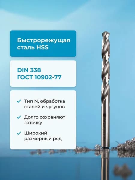 Сверло по металлу NORGAU Industrial HSS спиральное правое с шлифованным профилем, DIN338, 1.5 мм