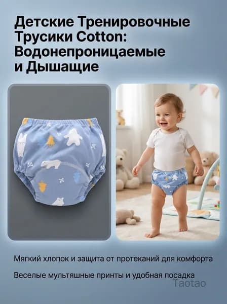Детские хлопковые тренировочные штаны, водонепроницаемые дышащие штаны с рисунком горшок для малышей,L