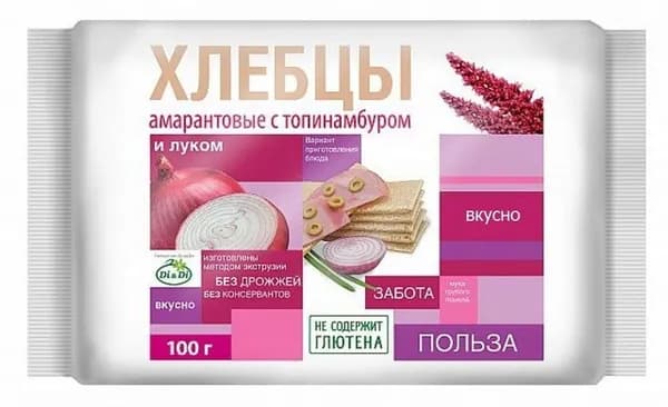 Хлебцы амарантовые Ешь здорово с топинамбуром и луком, 100г
