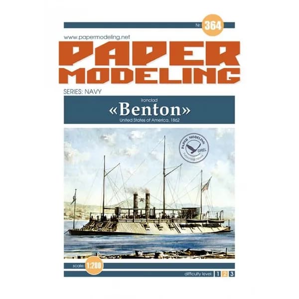 Броненосец "Benton", США 1862 г, М.1:200, сборные модели кораблей, конструктор из бумаги
