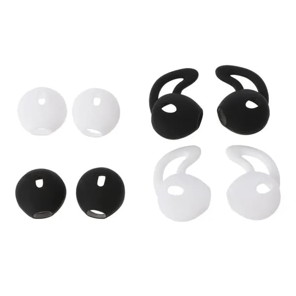4 пары по 8 штук, 4 пары силиконовых вкладышей для наушников Apple earpods (черно-белые с ушами и черно-белые без ушей) каждая пара