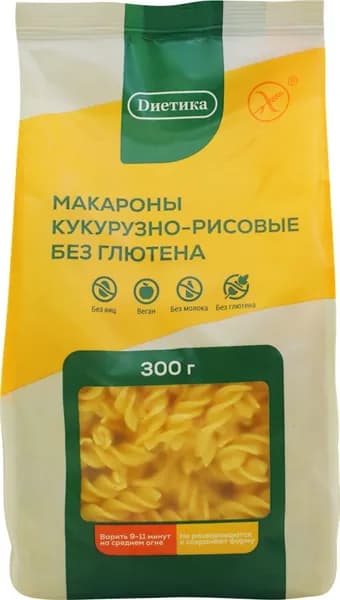 Макароны рисово-кукурузные безглютеновые ДИЕТИКА Спираль, 300г