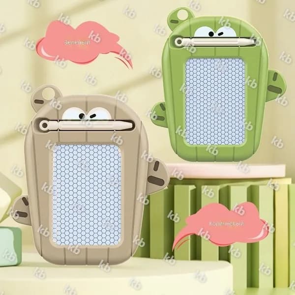 Мини-планшет магнитный детский с брелком для рюкзака: кактус (2 цвета на выбор), пластик, стираемый