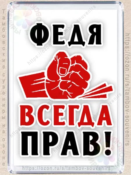 Магнит на холодильник "Федя всегда прав"