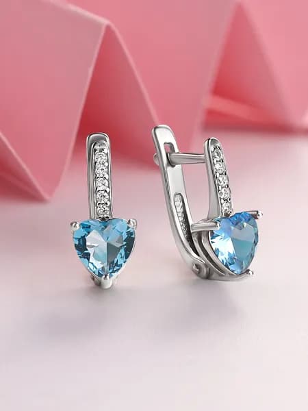 Детские серьги сердечки с фианитами серебро 925