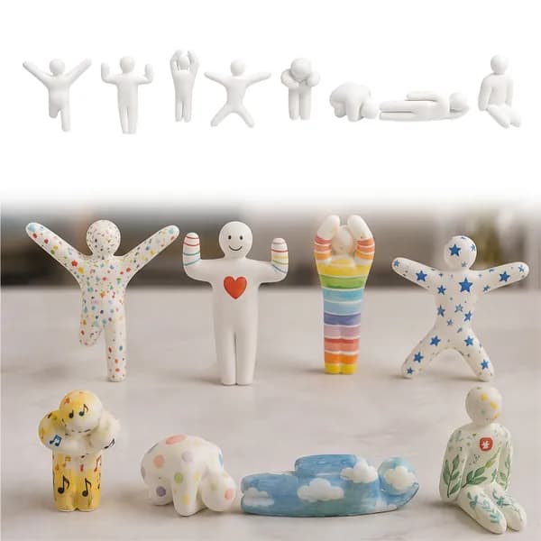 8 шт. нераскрашенных мини-фигурок в разных позах из PLA, высотой 6 см