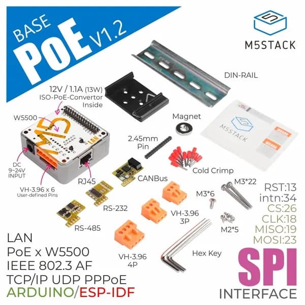 Базовый контроллер Ethernet M5Stack PoE W5500 с адаптивным сетевым портом RJ45 10/100 м на базе адаптируемого сетевого порта RJ45