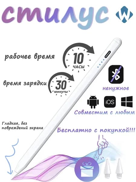 Стилус с индикатором заряда с магнитным присасыванием и зарядкой Type-C. Для Andorid, IOS с функцией бокового присасывания