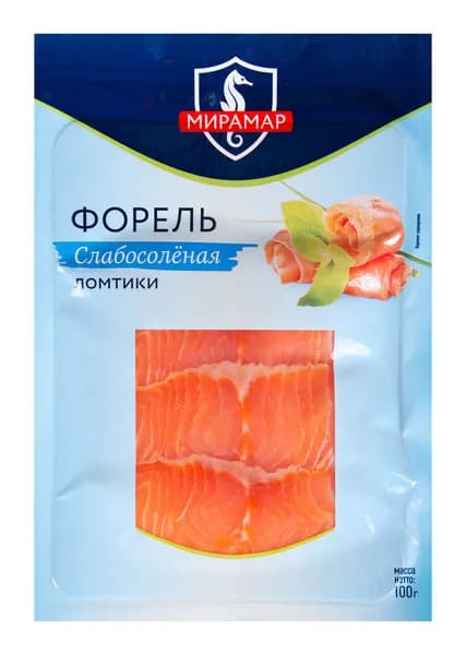 Форель слабосоленая, ломтики 100 г, Мирамар