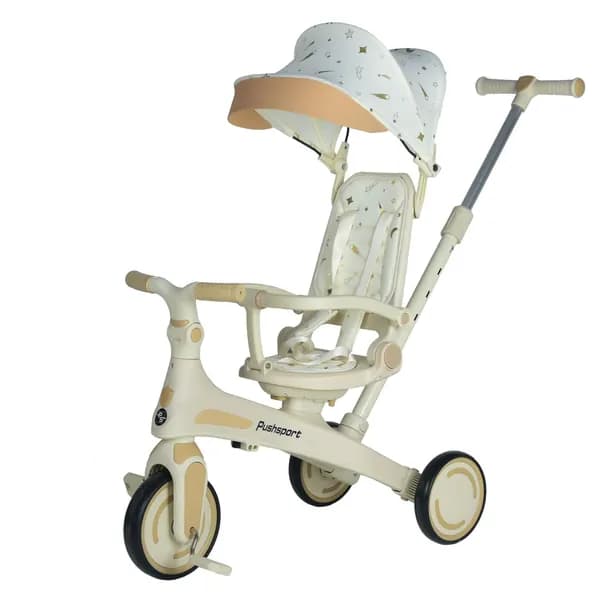 Велосипед трехколесный детский Pushsport, с родительской ручкой, цвет,белый