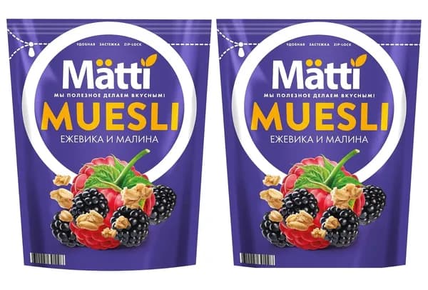 Мюсли Matti ежевика и малина 250г, 2 шт