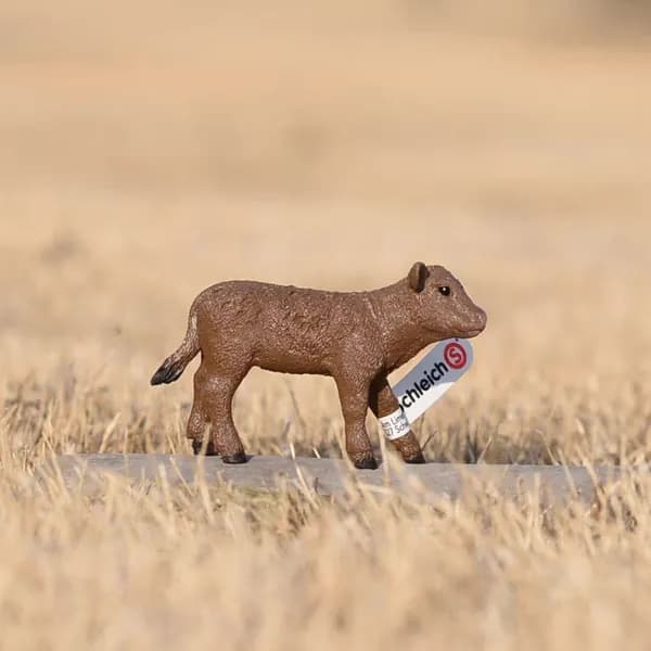 Фигурка теленка Schleich, реалистичная модель с имитацией шерсти, коричневая, длина 8 см