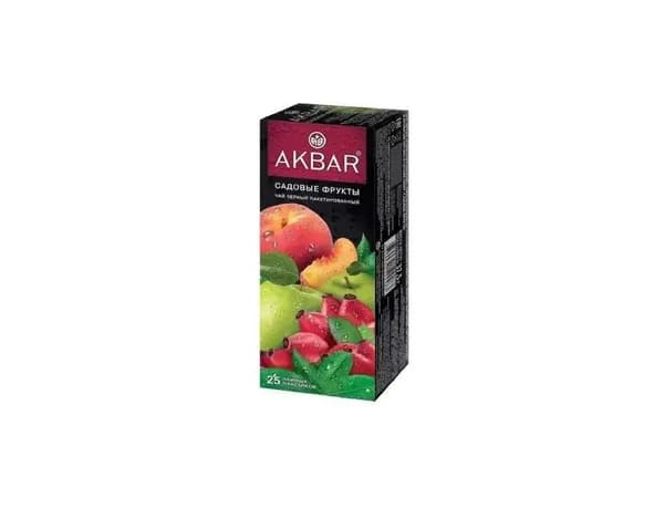 Чай в пакетиках черный AKBAR со вкусом "Садовые фрукты", 25 шт