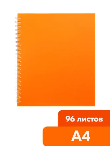 Тетрадь на гребне А4 пластиковая оранжевая обложка 96 листов имба