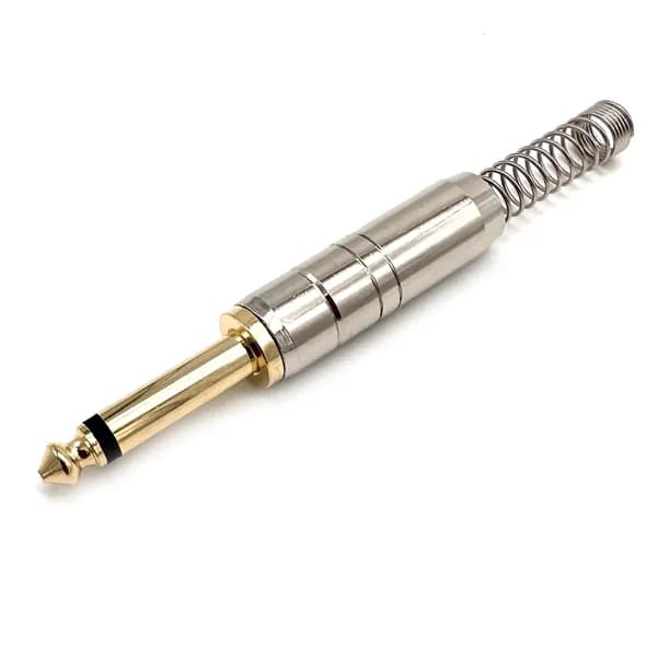 Штекер аудио Jack 6.3 TS, моно, пружина антизалом, под пайку, металл