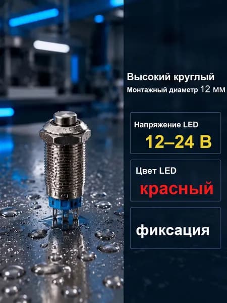 1 шт. 12-24 В 12 мм водонепроницаемая вандалоустойчивая металлическая кнопка, цветная кольцевая подсветка, высокая головка, самоблокирующаяся