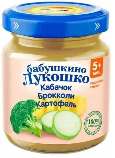 Пюре Бабушкино лукошко Кабачок с Брокколи и Картофелем , с 5 месяцев, 100 грамм, 6 шт.