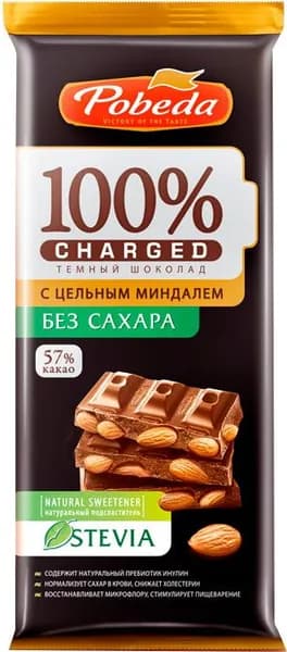 Шоколад Победа вкуса Charged темный с миндалем 90г