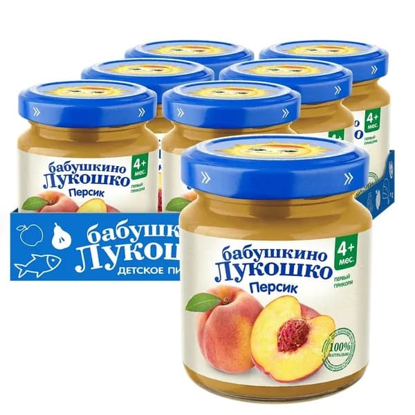 Пюре фруктовое Бабушкино лукошко Персик, с 4 месяцев,100 грамм * 6 штук