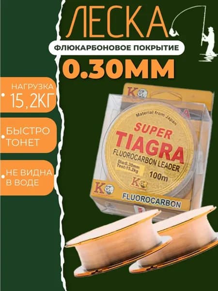 Леска Флюорокарбоновая SUPER TIAGRA для ЛЕТНЕЙ и ЗИМНЕЙ рыбалки 0.3мм 100м