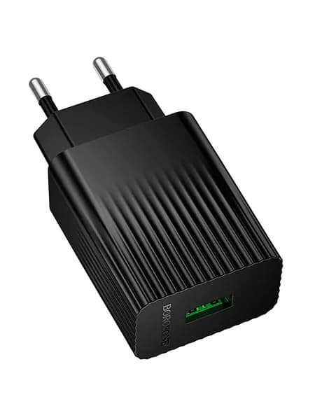 Сетевое зарядное устройство Borofone BAS72A 18W QC3.0 USB-A, черный (быстрая зарядка для iPhone, Android)