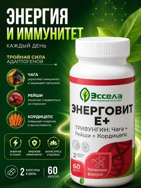 Кордицепс, чага, рейши - комплекс для энергии, иммунитета и мужского здоровья, 60 капсул