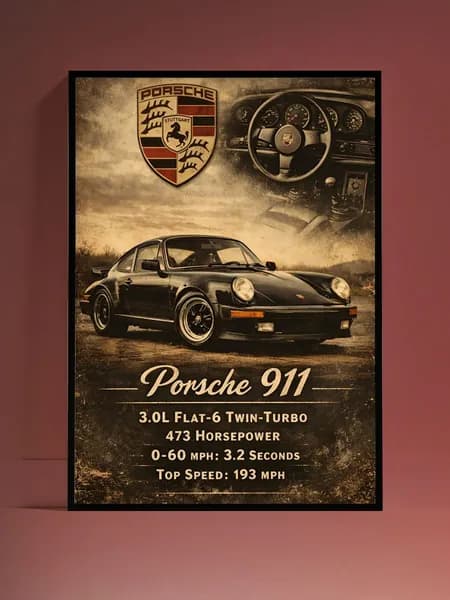 Стильный постер Porsche 911 без рамы (29,7х42см)