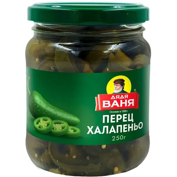 Перец Халапеньо Дядя Ваня зеленый нарезанный, 250 г