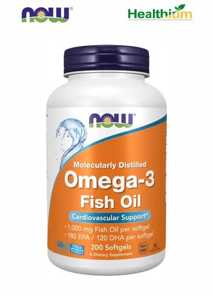 Жирные кислоты NOW Omega-3 1000мг 200 софтгелевых капсул Нау Омега 3 1000 мг Рыбий жир, жирные кислоты, витамины для сердца и сосудов, для мозга