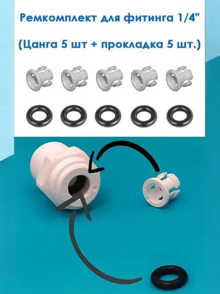 Ремкомплект для фитинга 1/4" (Цанга 5 шт + прокладка 5 шт.)