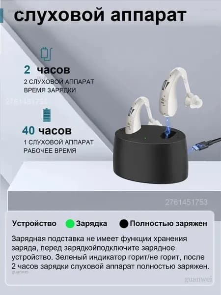 Перезаряжаемый слуховой аппарат, устанавливаемый за ухом
