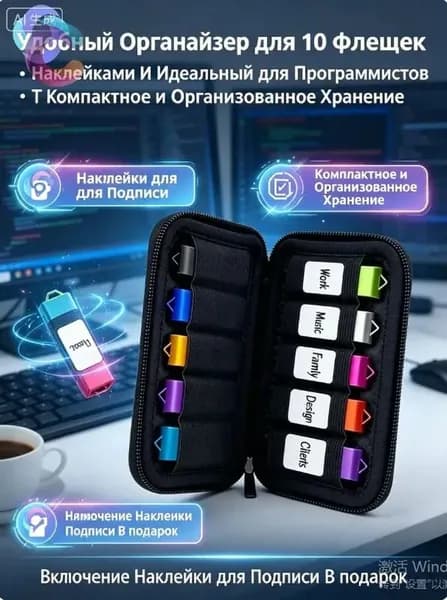 Контейнер для флешек, предназначенный для хранения и упорядочивания флешек в повседневной офисной работе, 1 шт., 10 шт.