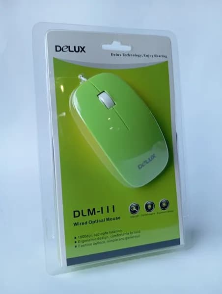 Мышь DELUX "DLM-111" опт. ,1000dpi, USB (2 кнопки+скролл), бело-зеленая