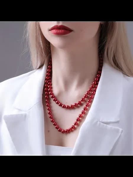 Бусы «Классика» шар №8 цвет красный L=140 см