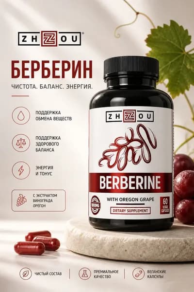 Zhou Nutrition Berberine Берберин 1000 мг 60 капсул
