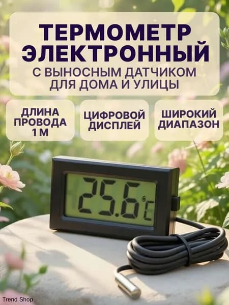Электронный термометр с выносным датчиком черный
