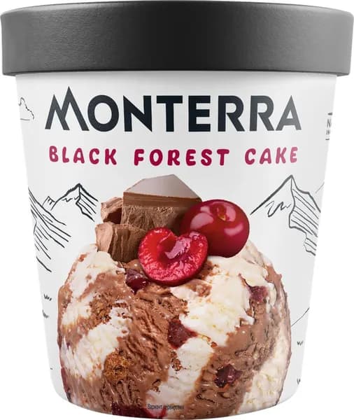 Мороженое MONTERRA Шоколадно-вишневый торт 10,4%, без змж, картонный стакан, 300г