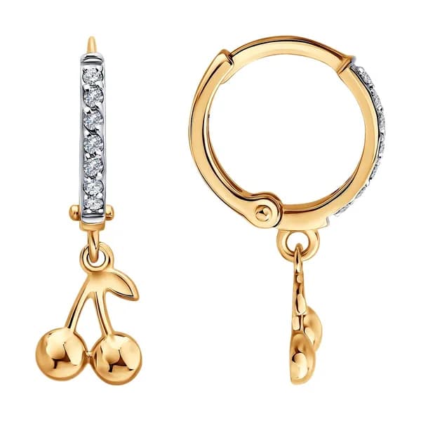 Золотые серьги DIAMANT-ONLINE с фианитом 585 пробы