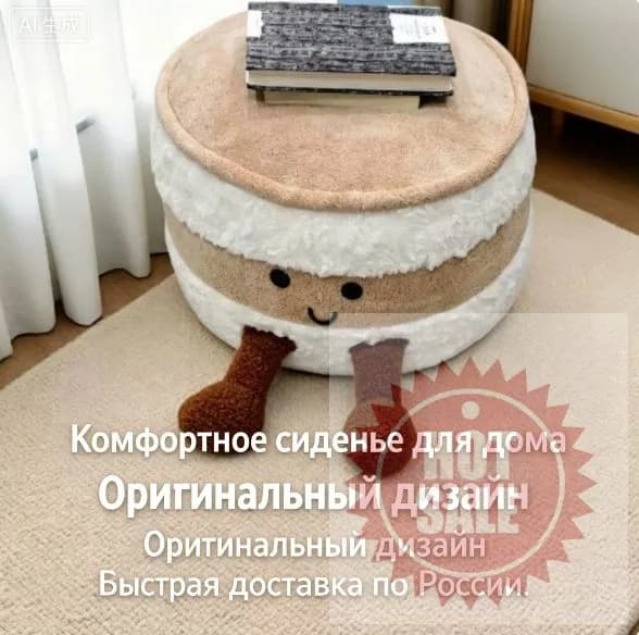 Пуф, Велюр искусственный, 40х40х50 см